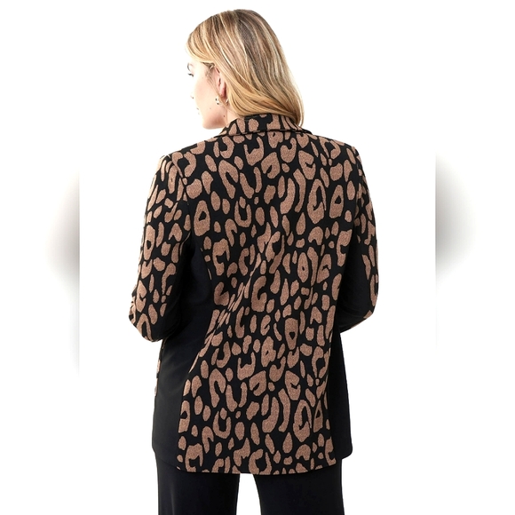 Joseph Ribkoff Camel & Black Leopard Print Stretch Side Panel Jacket NWT Size 4 - Picture 4 of 16